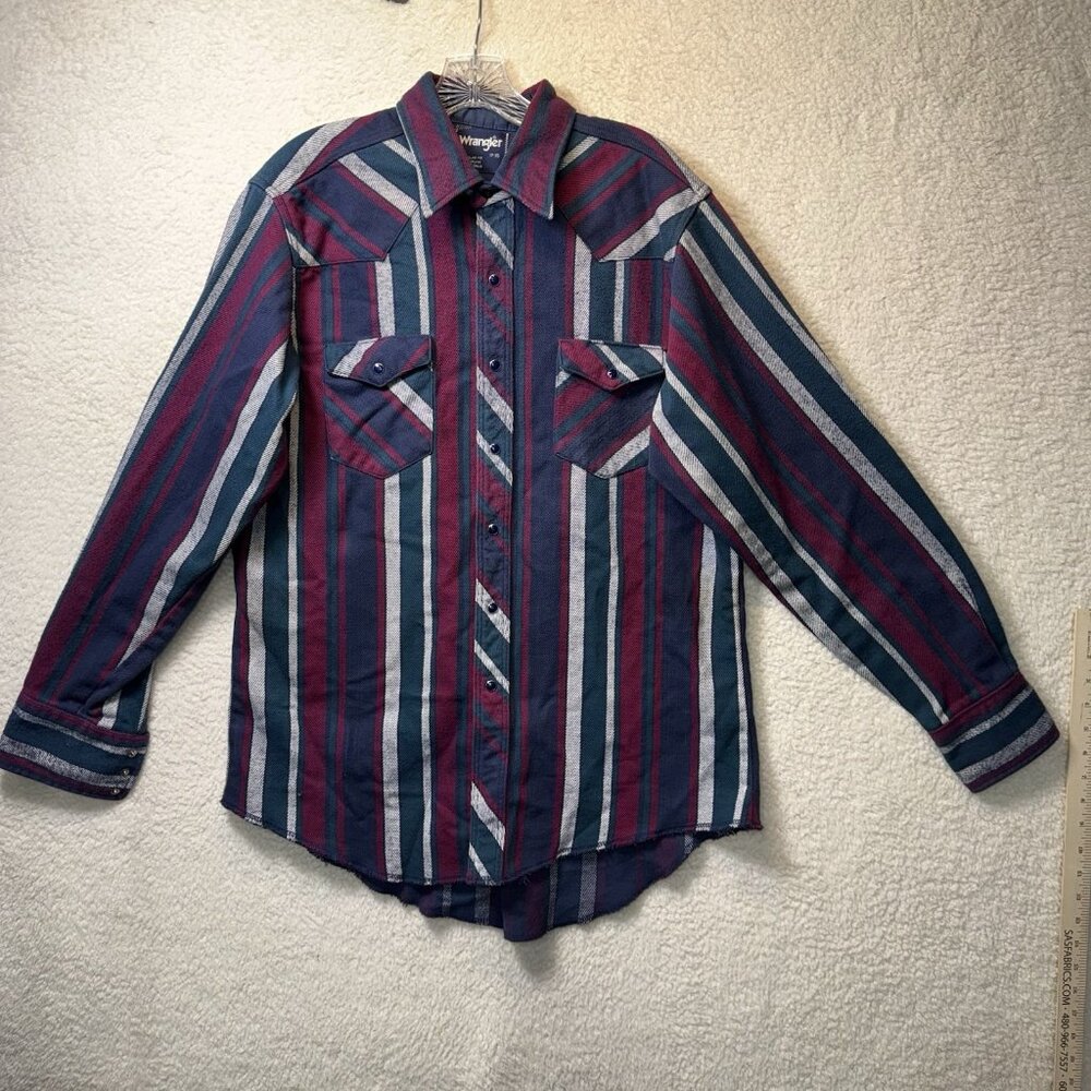 Vintage Wrangler Western Shirt Large 17-35 Striped Flannel Pearl Snap 90s